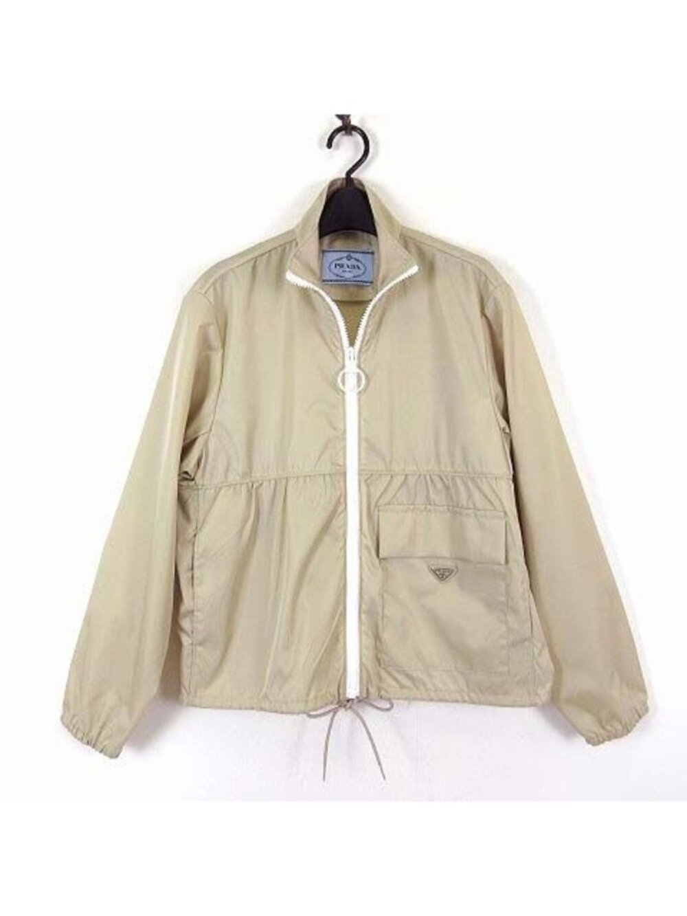 Prada Model Re-Nylon Jacket Triangle Logo Cropped Zip Up M Light Beige 38